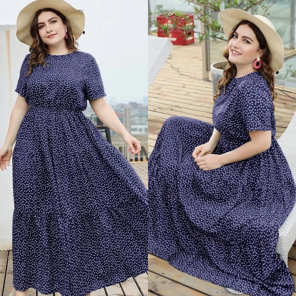 Plus size daisy print swing maxi dress BLACK - Picture 11 of 12